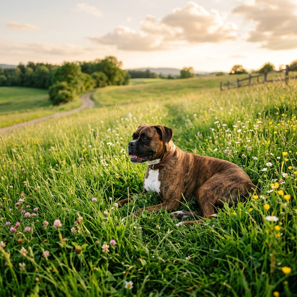Boxer resting outdoors